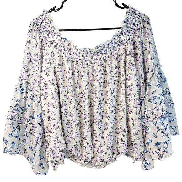 Free People Womens Off-The-Shoulder Floral Blouse - Picture 1 of 10